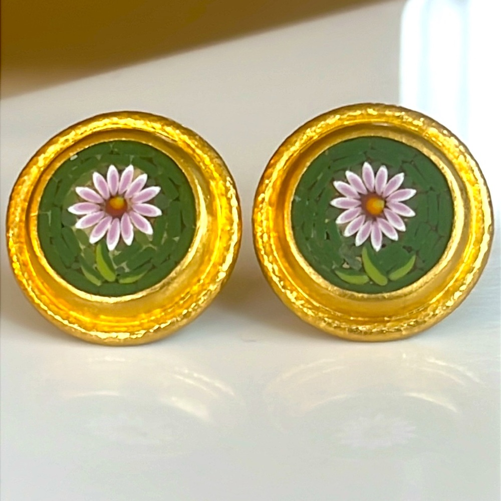 Gurhan 24 karat gold micro mosaic Antique earrings